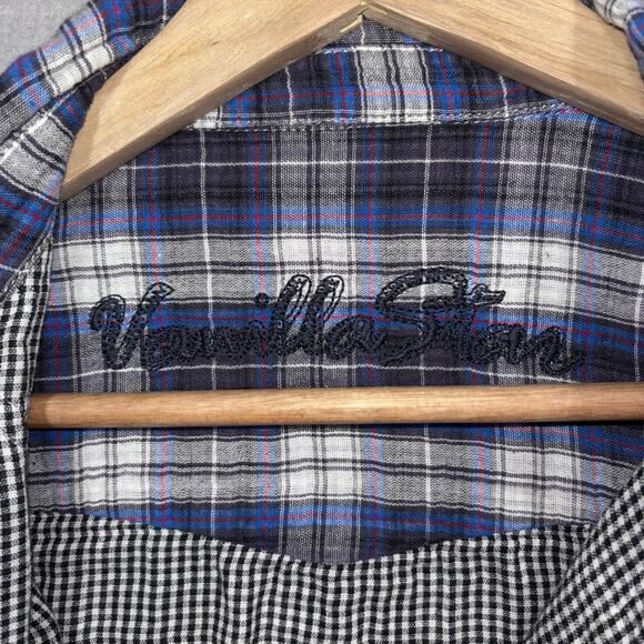 Vanilla Star Retro 90s Y2K Grunge Rocker Plaid Shirt Small Casual Pearl Buttons - Picture 5 of 7